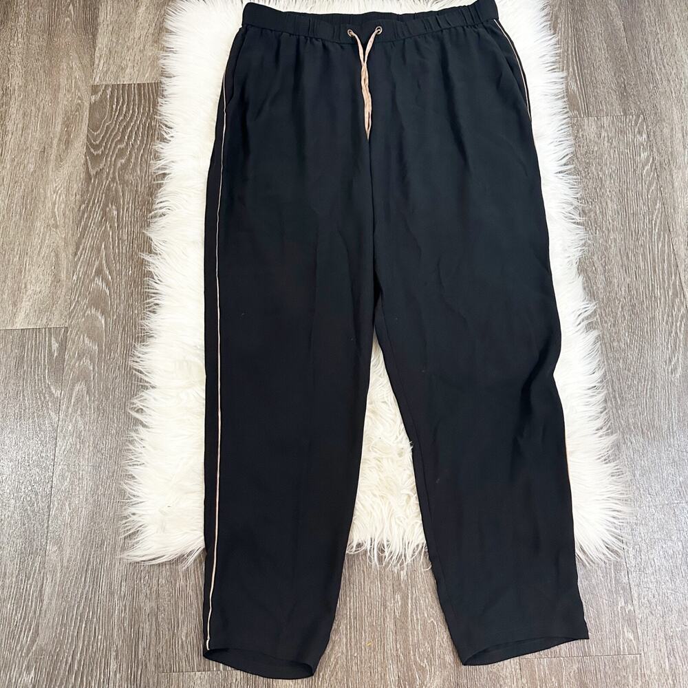 Eileen Fisher Black Silk Straight Leg Track Pants
